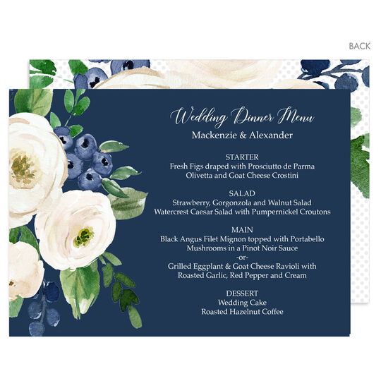 Horizontal Ivory Roses Menus